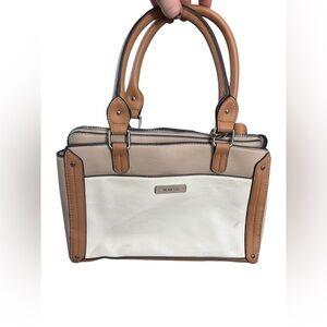 Rosetti Tan and White Rectangle Crossbody Satchel Bag